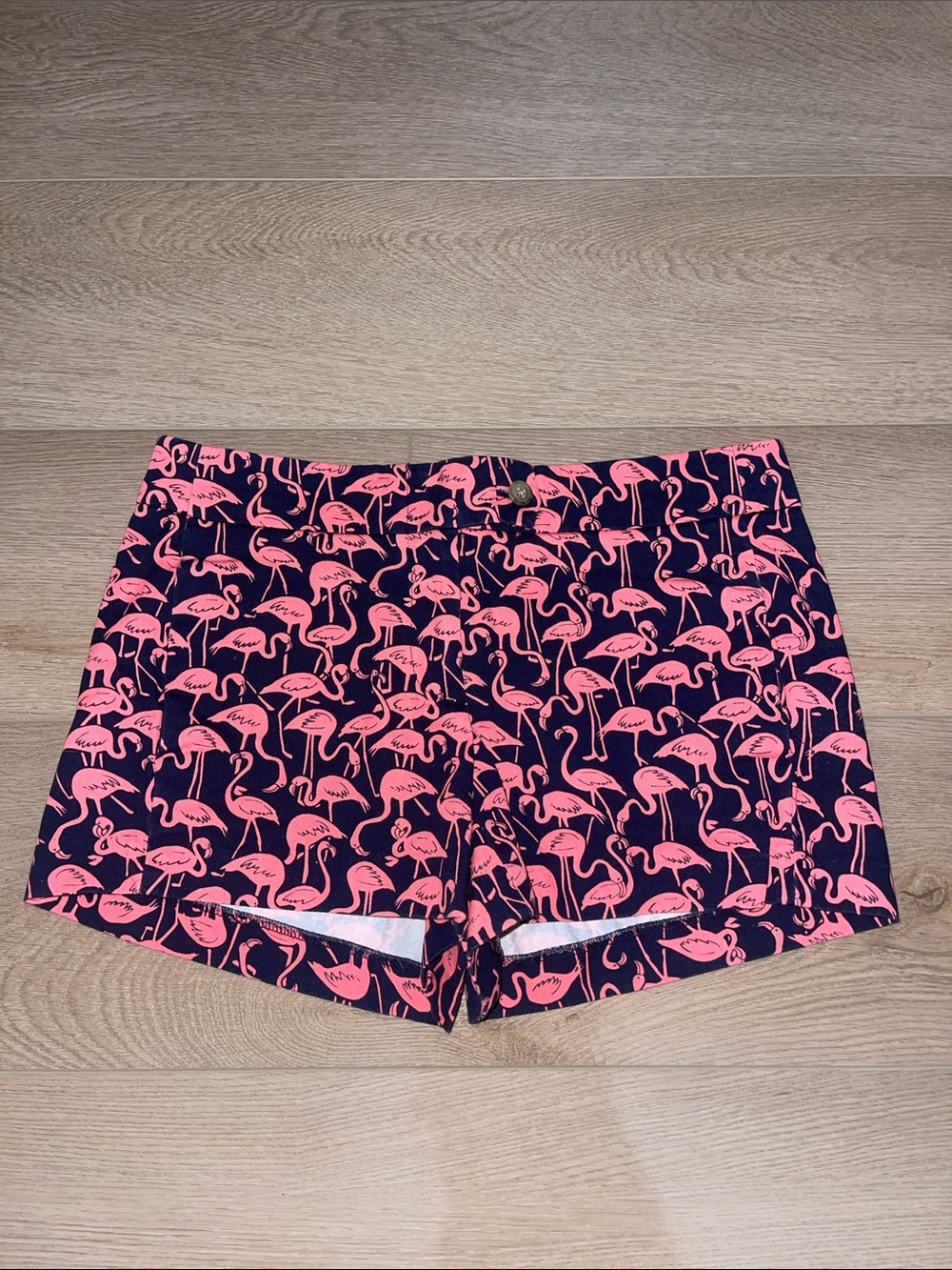 J. Crew Navy Shorts with Pink Flamingo Print